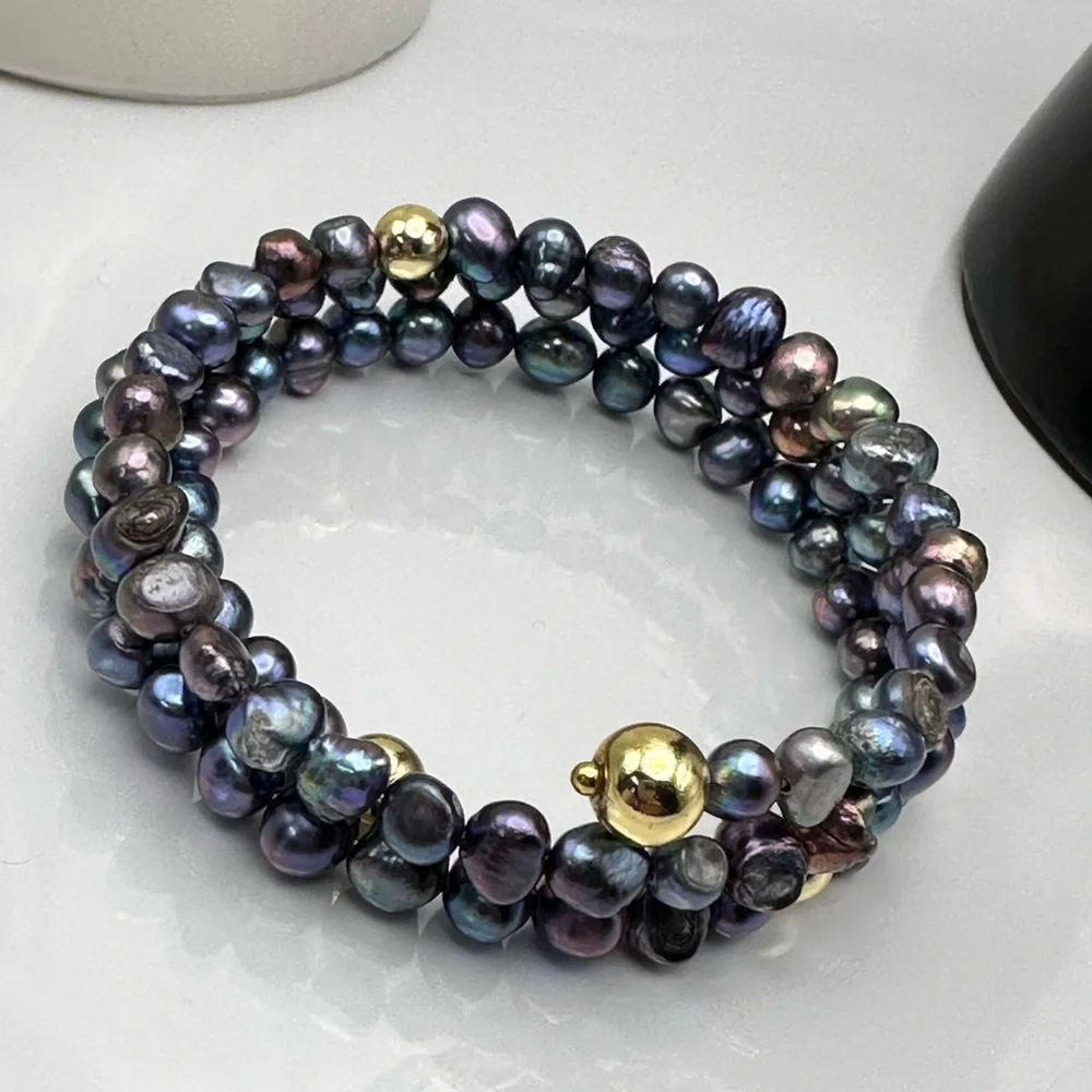 GREY FRESHWATER PEARL NATURAL BRACELET diameter 6cm - Picture 4 of 6